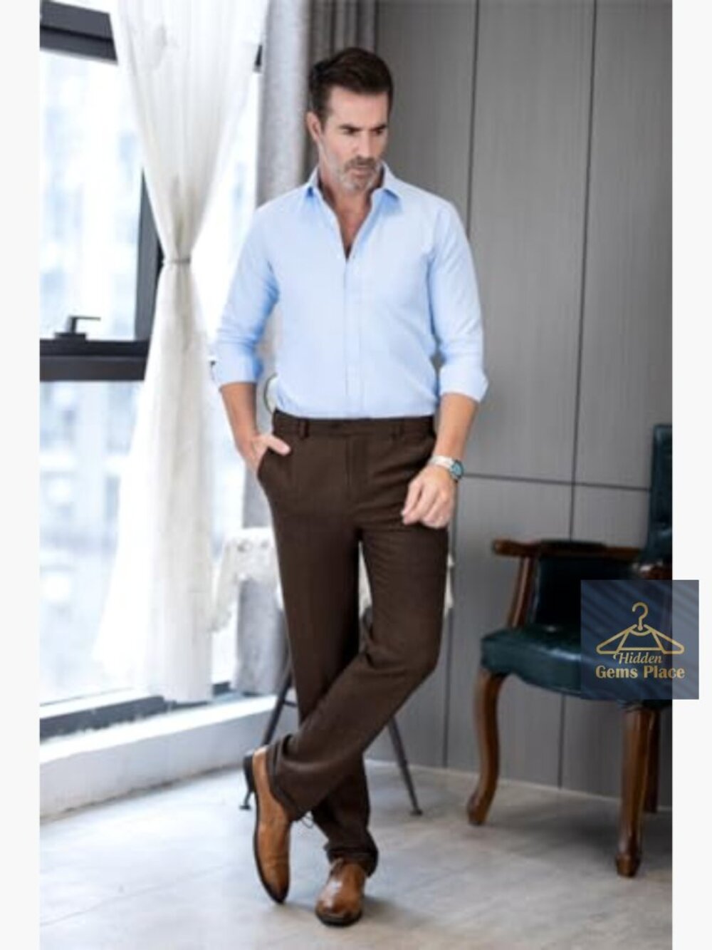 Vintage Tweed Herringbone Dress Pants Regular Fit Men's Slacks Trousers with - Picture 5 of 7